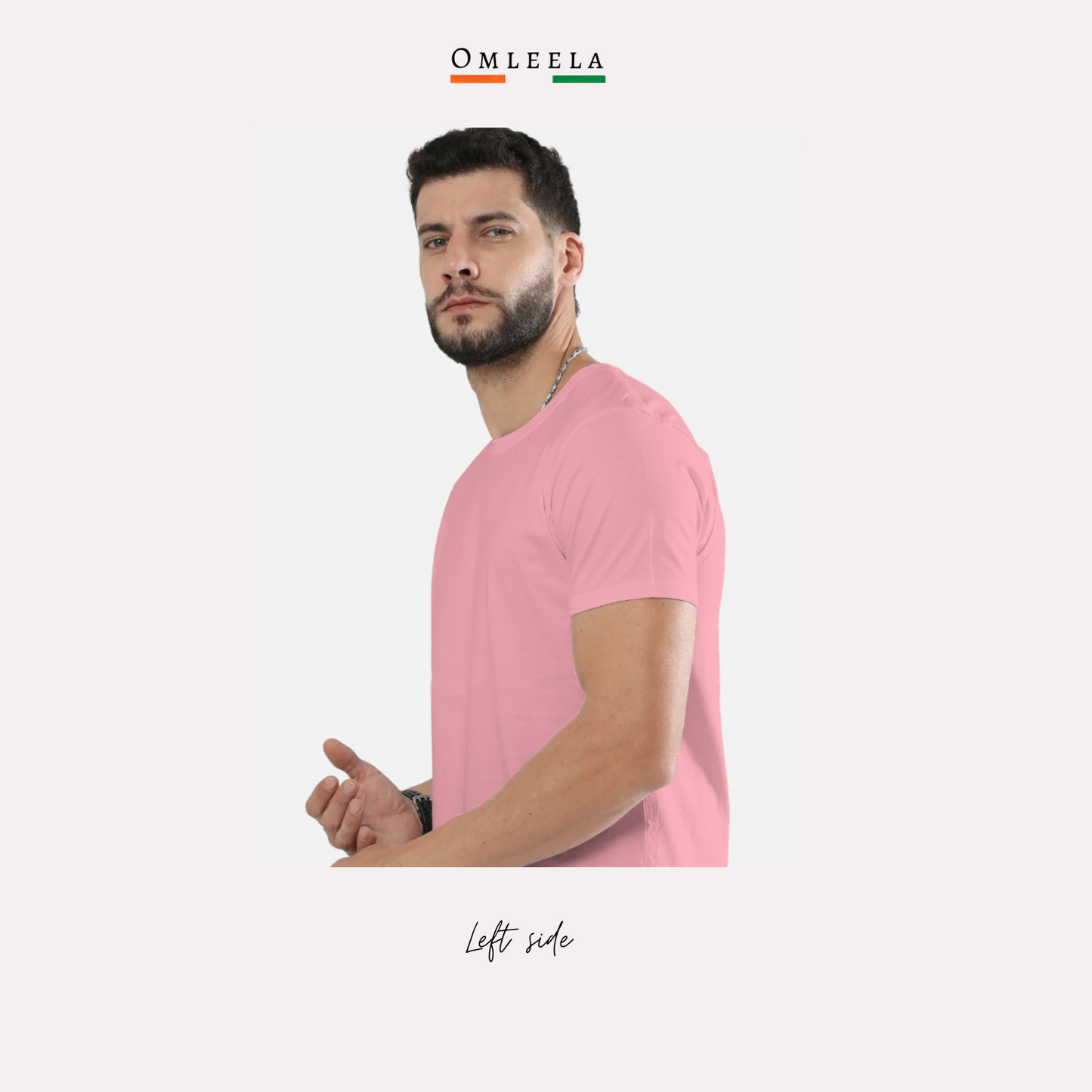 Mens Plain Crew t-shirt in Flamingo Colour